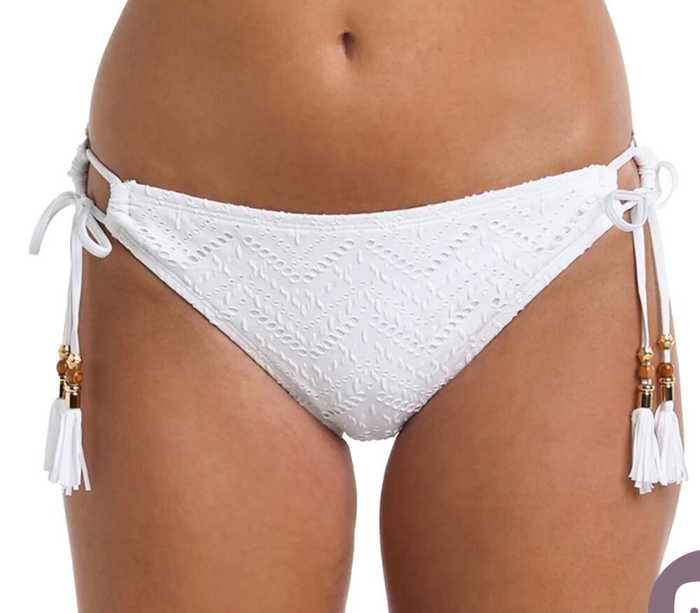 La Blanca White Saltwater Sands Eyelet Side Tie Bikini Swim Bottom 12 NWT